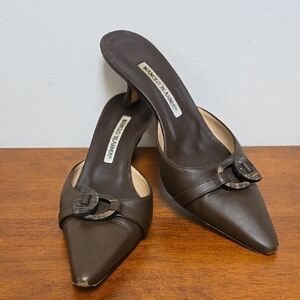 Manolo Blahnik Brown Leather Mules